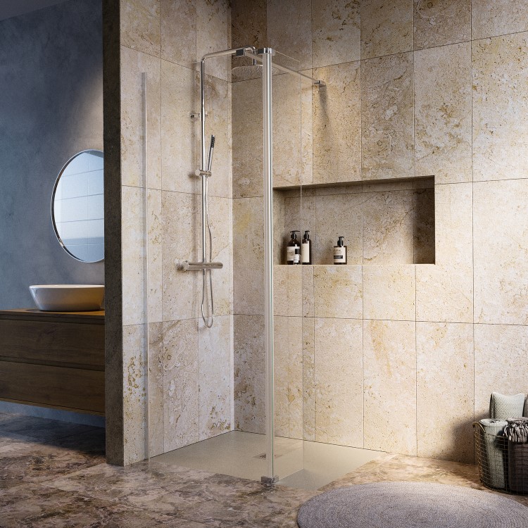 1200mm Nickel Shower Screen + 300mm Flipper Panel - Corvus