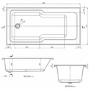 Single Ended Shower Bath with Front Panel & Black Bath Screen 1600 x 750mm - Cotswold
