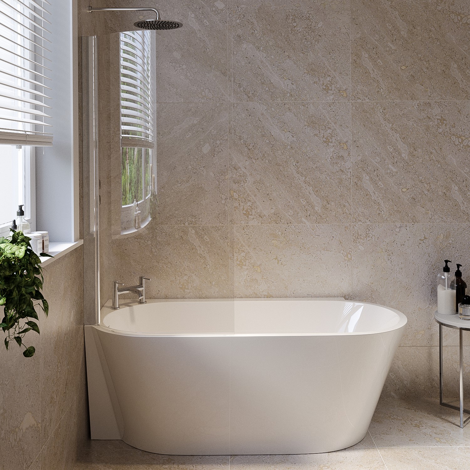 Freestanding Shower Bath Single Ended Left Hand Corner Chrome Bath Screen 1600 x 780mm