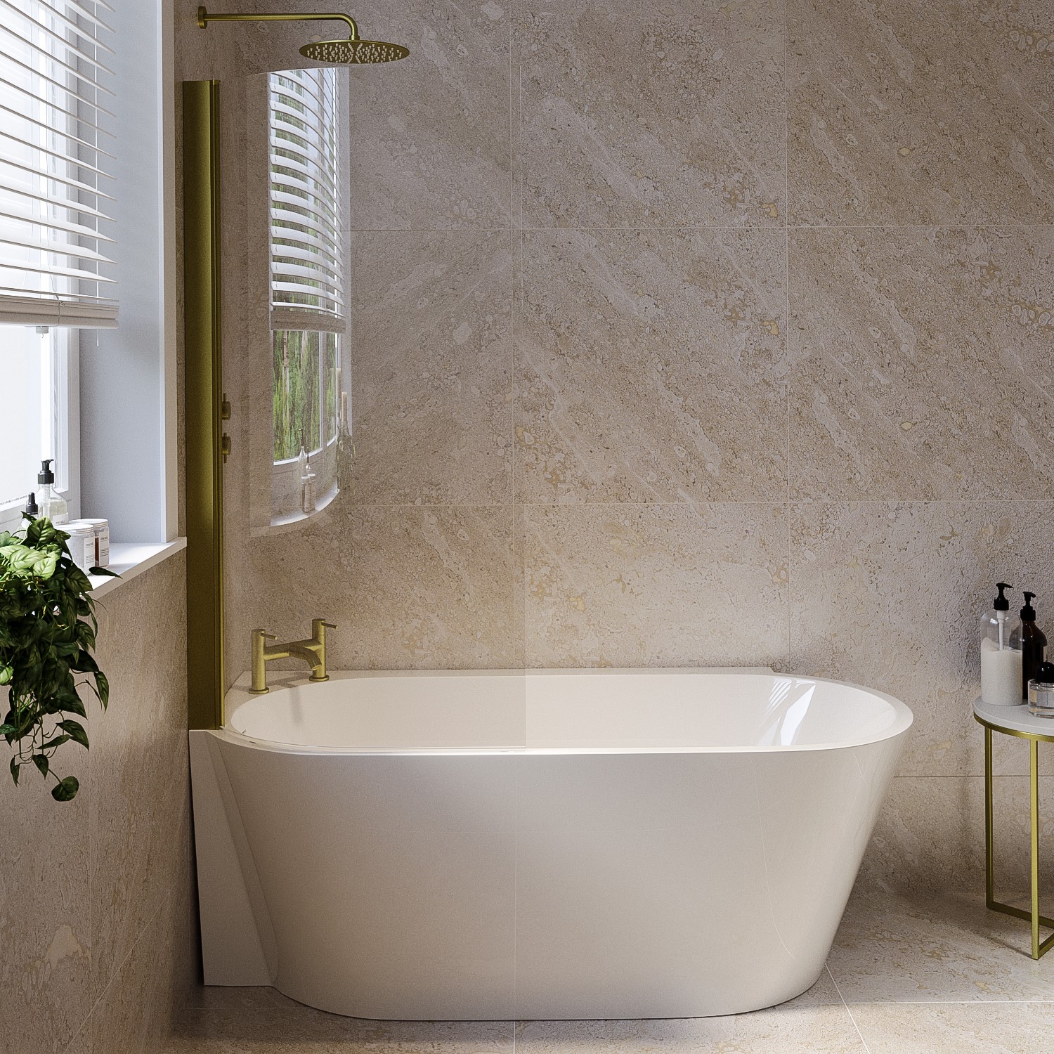 Freestanding Shower Bath Single Ended Left Hand Corner Brass Bath Screen 1600 x 780mm