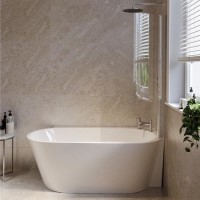 Freestanding Shower Bath Single Ended Right Hand Corner with Chrome Bath Screen 1600 x 780mm - Cove Freestanding Shower Bath Single Ended Right Hand Corner with Chrome Bath Screen 1600 x 780mm - Cove