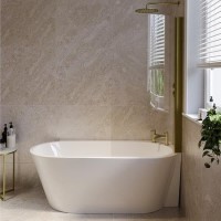 Freestanding Shower Bath Single Ended Right Hand Corner with Brass Bath Screen 1600 x 780mm - Cove Freestanding Shower Bath Single Ended Right Hand Corner with Brass Bath Screen 1600 x 780mm - Cove