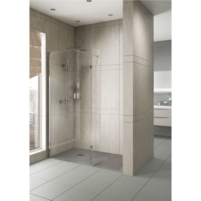 700mm Walk In Shower Screen with 300mm Hinged Return Screen - 8mm Glass