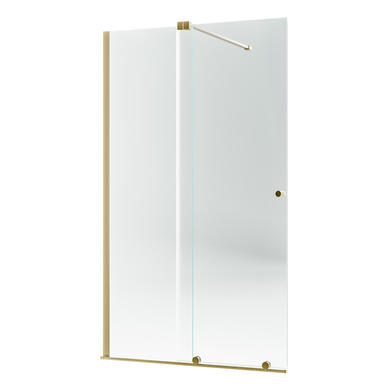 1200mm Brushed Brass Sliding Door Shower Enclosure + Wall Support Bar 8mm Glass - Denver