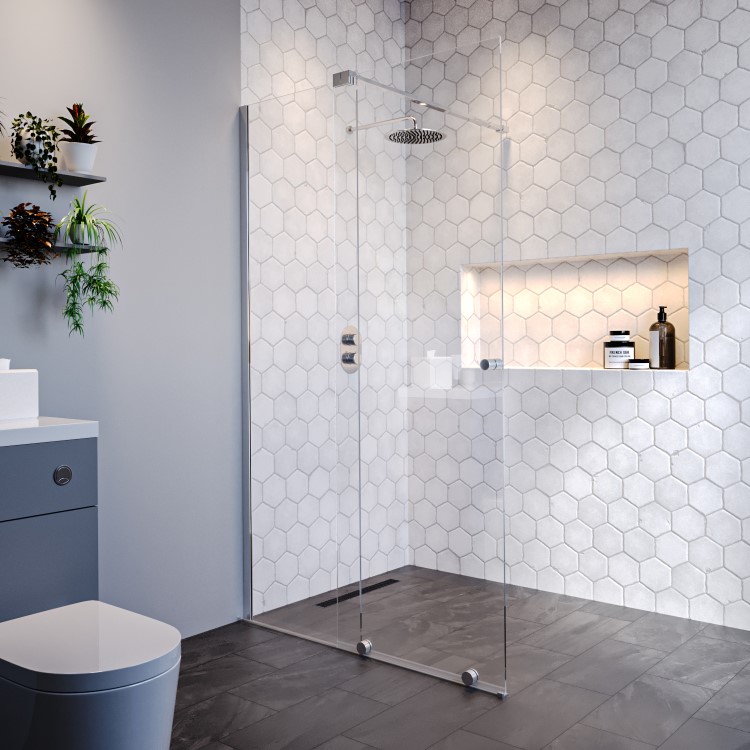 1200mm Chrome Frameless Sliding Door Shower Enclosure 8mm Glass + Wall Support Bar - Denver