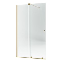 1400mm Brushed Brass Sliding Door Shower Enclosure + Wall Support Bar 8mm Glass - Denver