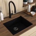 BUN/EDE53X4BLK/99550 Single Bowl Black Undermount Composite Kitchen Sink With Black Pull Out Kitchen Tap Set - Enza