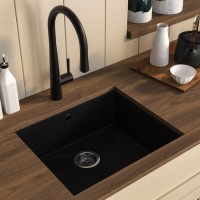 Single Bowl Black Inset Granite Composite Kitchen Sink with Waste Kit - Enza Eden