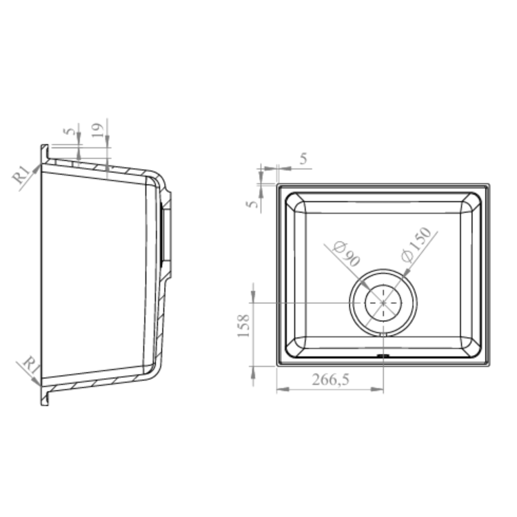 Single Bowl Black Inset Granite Composite Kitchen Sink with Waste Kit - Enza Eden