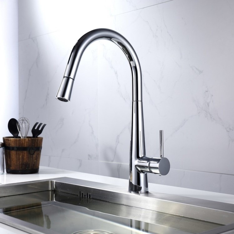 Chrome Single Lever Pull Out Monobloc Kitchen Mixer Tap - Enza Olney