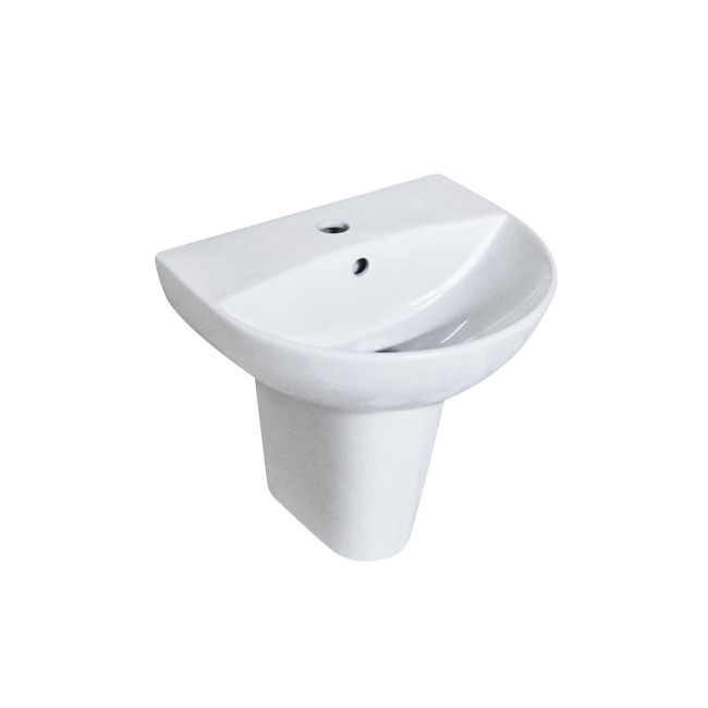 Wall Mount Sink with Semi Pedestal - 1 Tap Hole