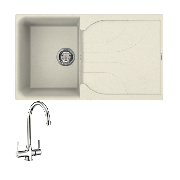 Reginox Single Bowl Reversible Drainer Composite Cream Kitchen Sink & Thamas Chrome Tap Pack