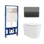 Wall Hung Toilet with Soft Close Toilet Seat, Gunmetal Pneumatic Flush Plate, 820mm Frame & Cistern - Alcor