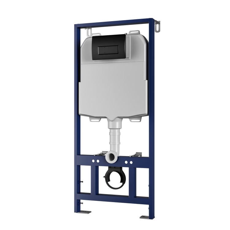 Wall Hung Toilet with Soft Close Toilet Seat, Gunmetal Pneumatic Flush Plate, 1168mm Frame & Cistern - Newport