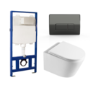 Matt White Wall Hung Toilet with Soft Close Toilet Seat, Gunmetal Pneumatic Flush Plate, 1168mm Frame & Cistern - Newport