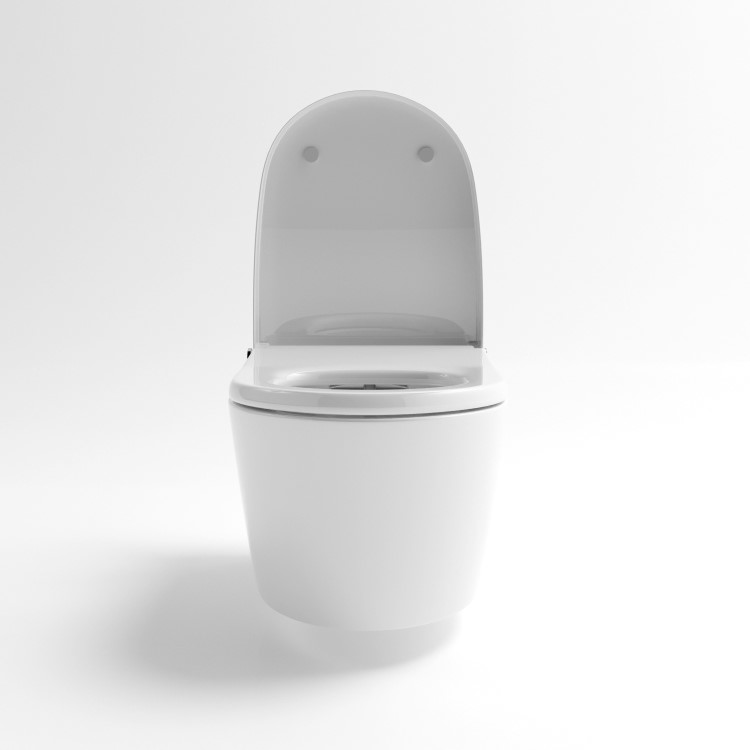Wall Hung Smart Bidet Japanese Toilet with White Glass Cabinet, Frame, Cistern & Pneumatic Dual Flush Button - Purificare