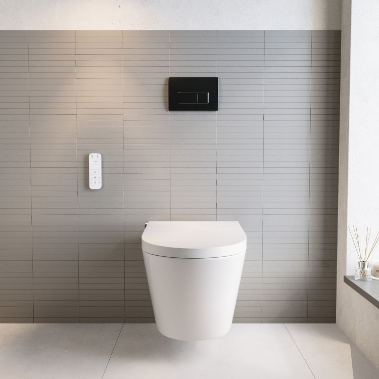 Wall Hung Smart Bidet Toilet with Gunmetal Flush Plate & 1168mm Frame & Cistern - Purificare 