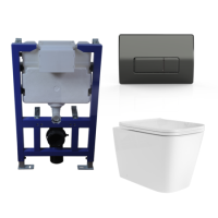 Wall Hung Toilet with Soft Close Seat, Gunmetal Flush Plate, 820mm Frame & Cistern - Albi