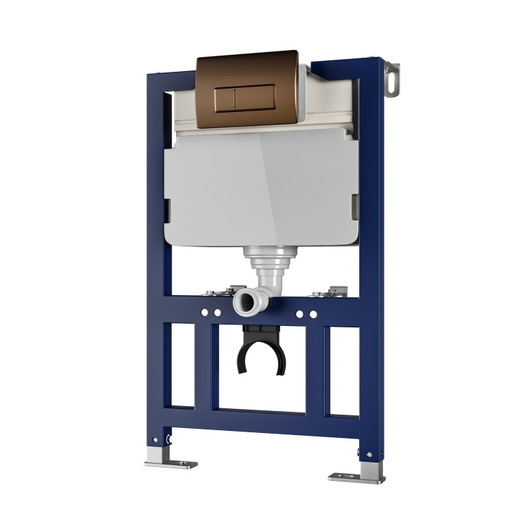 820mm Wall Hung Toilet Frame with Brushed Bronze Pneumatic Flush Plate & Concealed Cistern - Elira