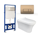 BUN/ELIVRGFP/97035 Wall Hung Toilet with Soft Close Toilet Seat, Brushed BronzePneumatic Flush Plate, 1168mm Frame & Cistern - Indiana