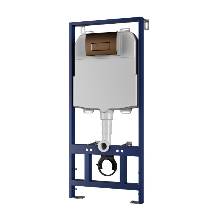 Wall Hung Toilet with Soft Close Toilet Seat, Brushed Bronze Pneumatic Flush Plate, 1168mm Frame & Cistern - Newport