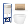 Wall Hung Toilet with Soft Close Toilet Seat, Brushed Bronze Pneumatic Flush Plate, 1168mm Frame & Cistern - Newport