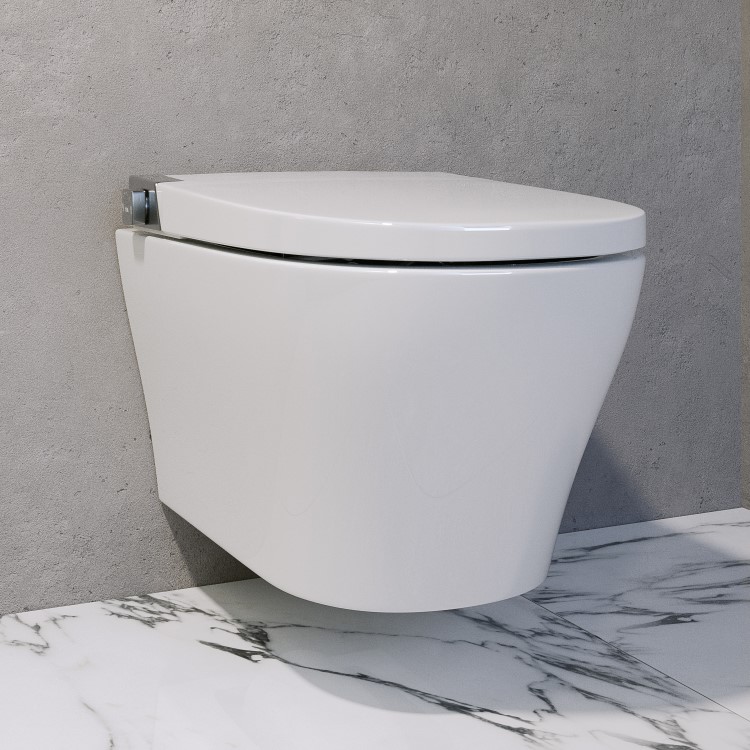 Wall Hung Smart Bidet Japanese Toilet with Heated Seat & Brushed Bronze Pneumatic Flush Plate, 1168mm Frame & Cistern - Purificare