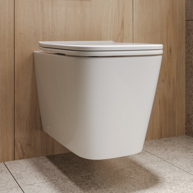 Wall Hung Toilet with Soft Close Toilet Seat, Brushed Bronze Flush Plate, 820mm Frame & Cistern - Albi