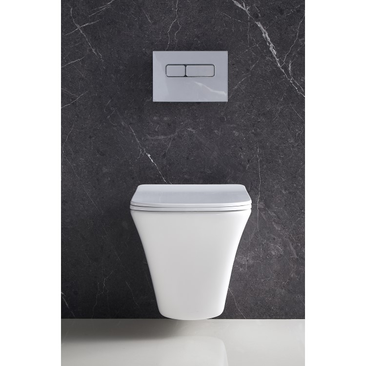 Wall Hung Toilet with Soft Close Toilet Seat, Gunmetal Pneumatic Flush Plate, 1168mm Frame & Cistern - Boston