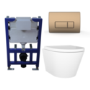 Wall Hung Toilet with Soft Close Toilet Seat, Brushed Bronze Pneumatic Flush Plate, 820mm Frame & Cistern - Newport
