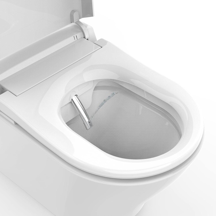 Wall Hung Smart Bidet Japanese Toilet with Heated Seat & Gunmtal Pneumatic Flush Plate, 820mm Frame & Cistern - Purificare