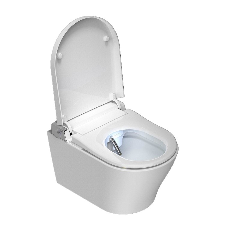 Wall Hung Smart Bidet Japanese Toilet with Heated Seat & Gunmtal Pneumatic Flush Plate, 820mm Frame & Cistern - Purificare