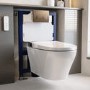 Wall Hung Smart Bidet Japanese Toilet with Heated Seat & Brushed Bronze Pneumatic Flush Plate, 820mm Frame & Cistern - Purificare