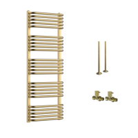 Brass Curved Towel Radiator 1270 x 500mm with Pipe Kit and Straight Valves - Ember
