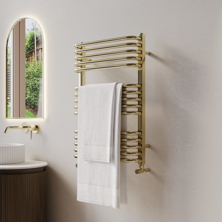 Brass Curved Towel Radiator 740 x 500mm - Ember