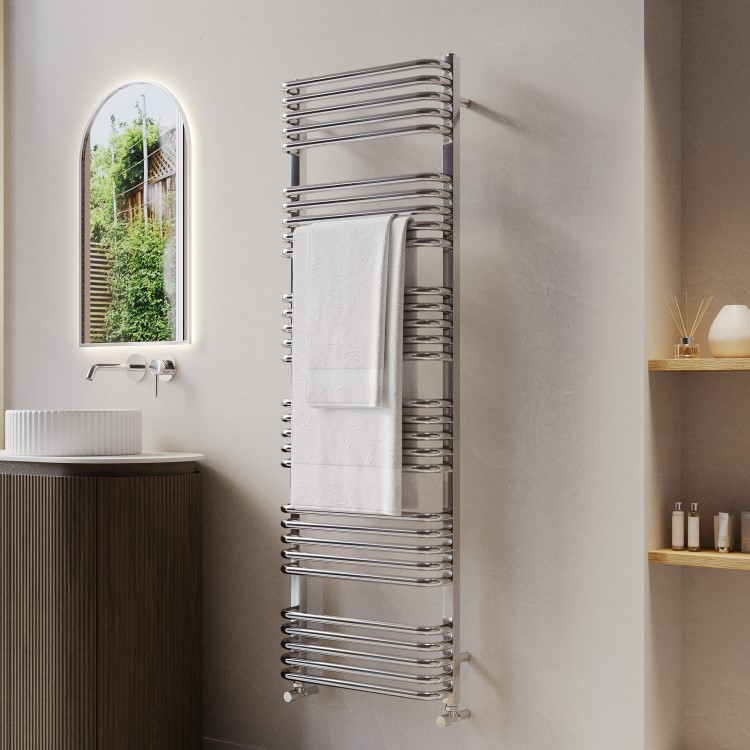 Chrome Curved Towel Radiator 1530 x 500mm - Ember