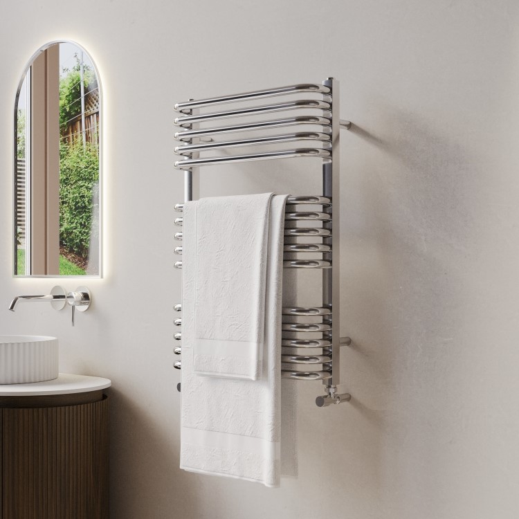 Chrome Curved Towel Radiator 740 x 500mm - Ember