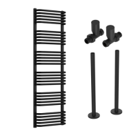 Black Curved Towel Radiator 1530 x 500mm with Pipe Kit and Straight Valves - Ember