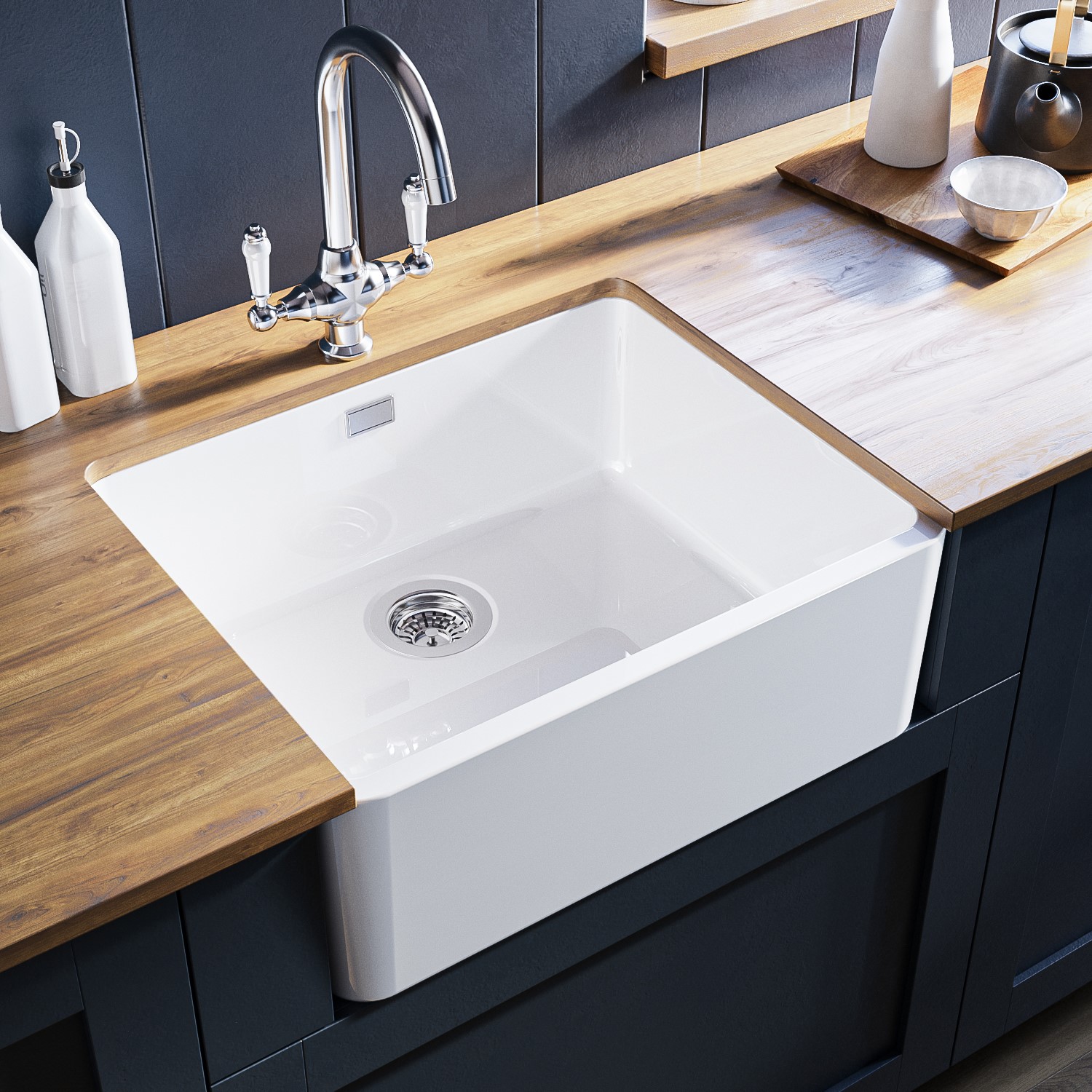 Single Bowl Undermount White Ceramic Belfast and Butler Kitchen Sink - Taylor & Moore Esme
