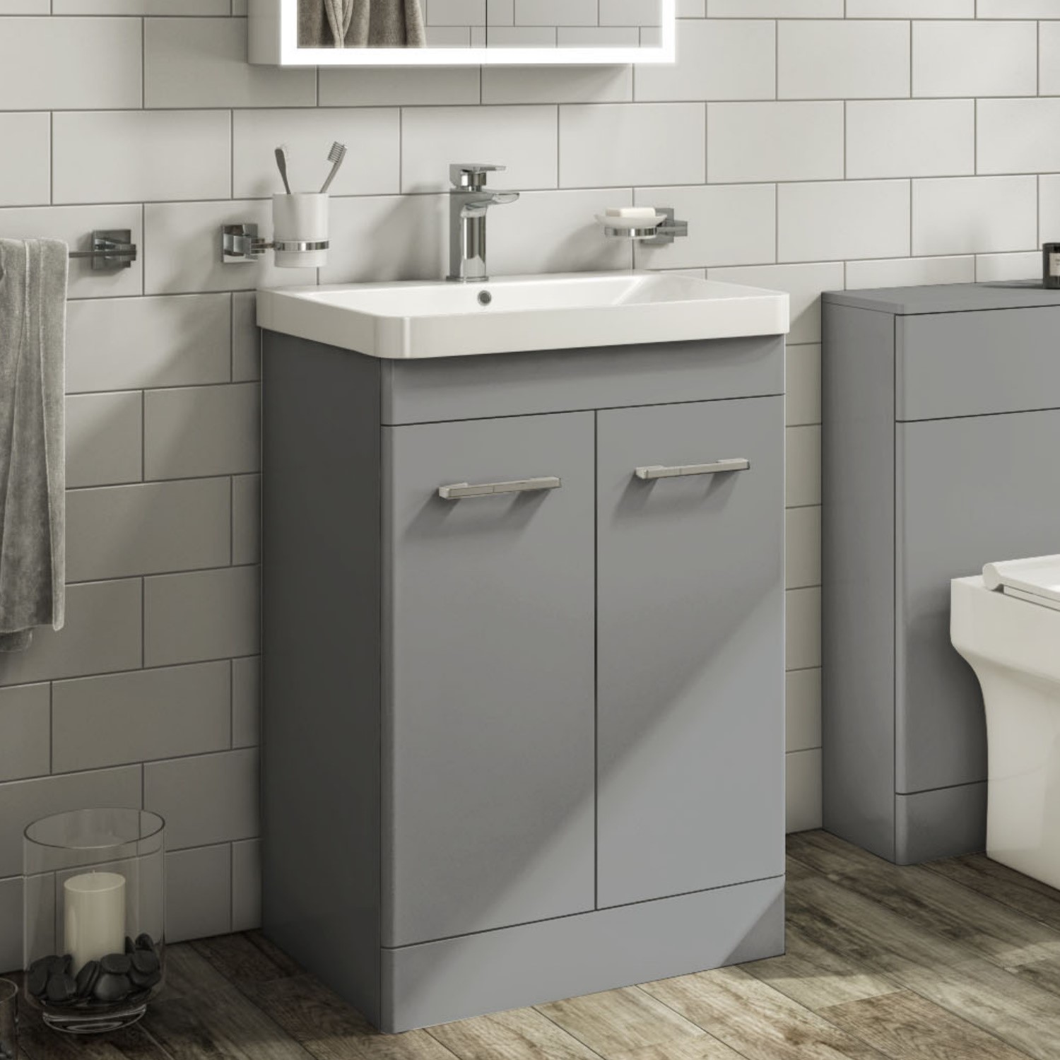 600mm Light Grey Freestanding Vanity Unit with Basin - Camborne