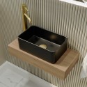 BUN/EVORASH/89747 560mm Wood Effect Wall Hung Floating Basin Shelf and Black Basin - Evora