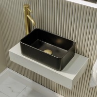560mm Matt White Wall Hung Floating Basin Shelf and Black Basin - Evora 560mm Matt White Wall Hung Floating Basin Shelf and Black Basin - Evora
