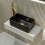 560mm Matt White Wall Hung Floating Basin Shelf and Black Basin - Evora