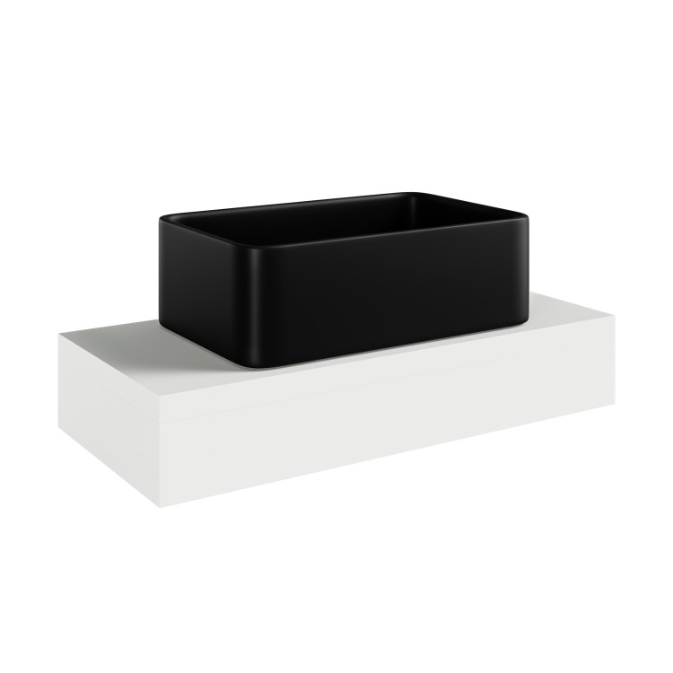 560mm Matt White Wall Hung Floating Basin Shelf and Black Basin - Evora