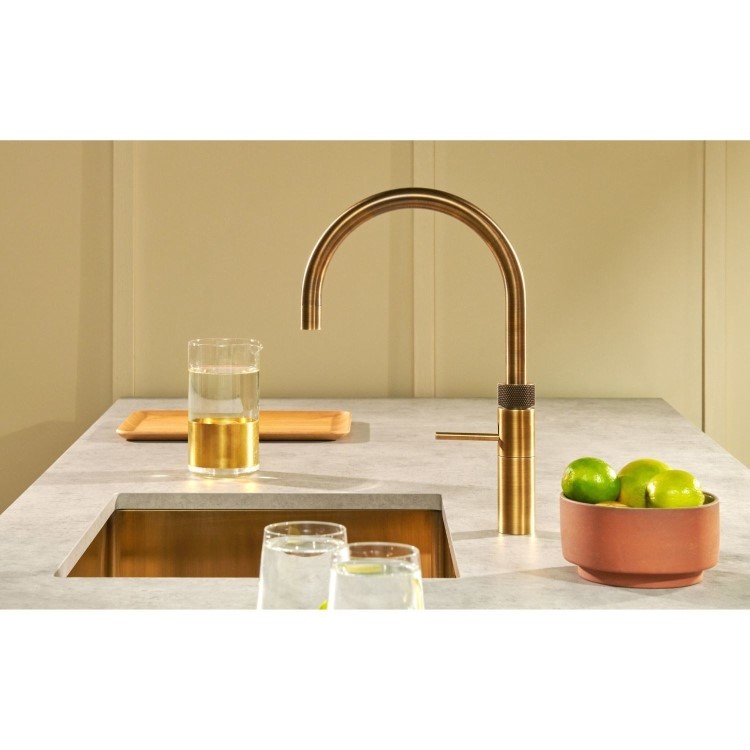 Quooker Fusion Tap Round Patinated Brass + Pro3 3L Boiling Water Tank