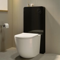 Back to Wall Toilet with Black Glass Cabinet, Cistern & Pneumatic Dual Flush Button - Roma