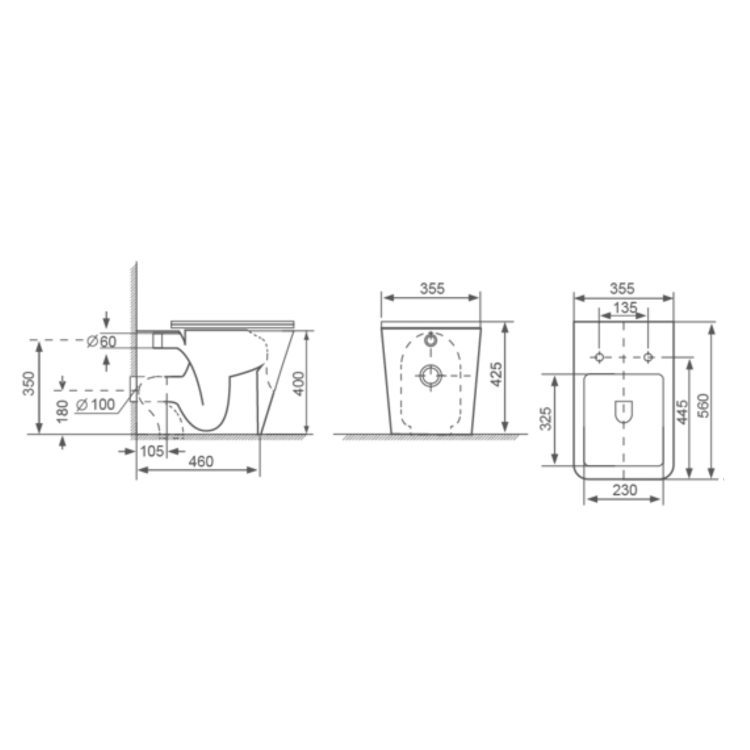Back to Wall Toilet with Black Glass Cabinet, Cistern & Pneumatic Dual Flush Button - Albi