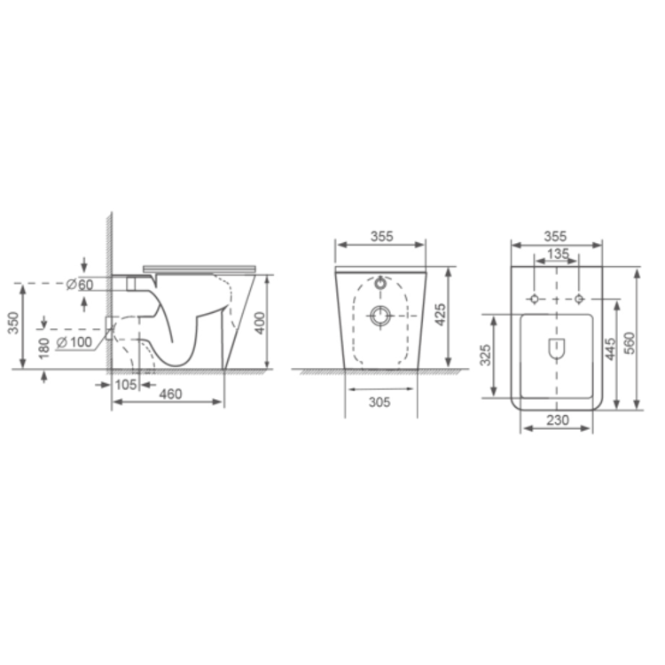 Black Back to Wall Toilet with Black Glass Cabinet, Cistern & Pneumatic Dual Flush Button - Albi