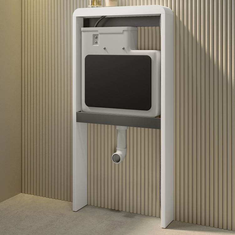 Back to Wall Toilet with White Glass Cabinet, Cistern & Pneumatic Dual Flush Button - Albi