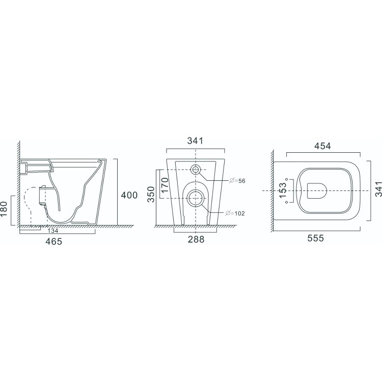 Back to Wall Toilet with Black Glass Cabinet, Cistern & Pneumatic Dual Flush Button - Albi